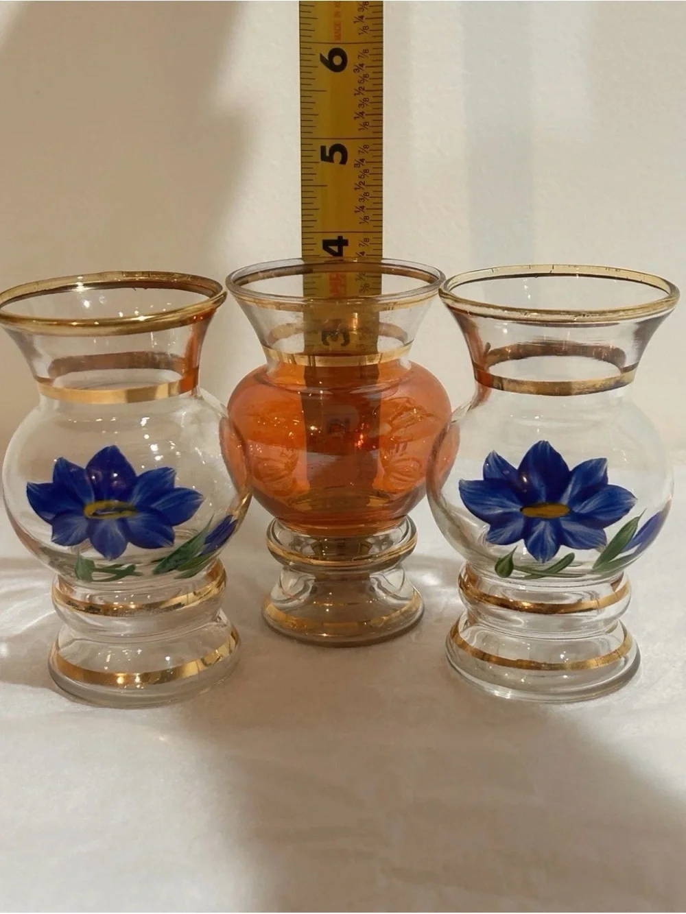 Set 3 Vtg 1960s Bartlett Collins Hand Painted Small Bud Vases with Gold Trim 4”